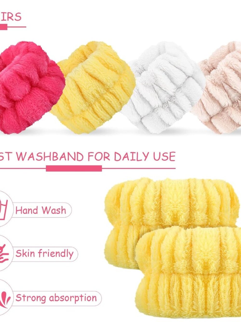 4 Pairs Wrist Bands for Washing Face Wrist Spa Microfiber Wash Towel Band Scrunc - Picture 3 of 6